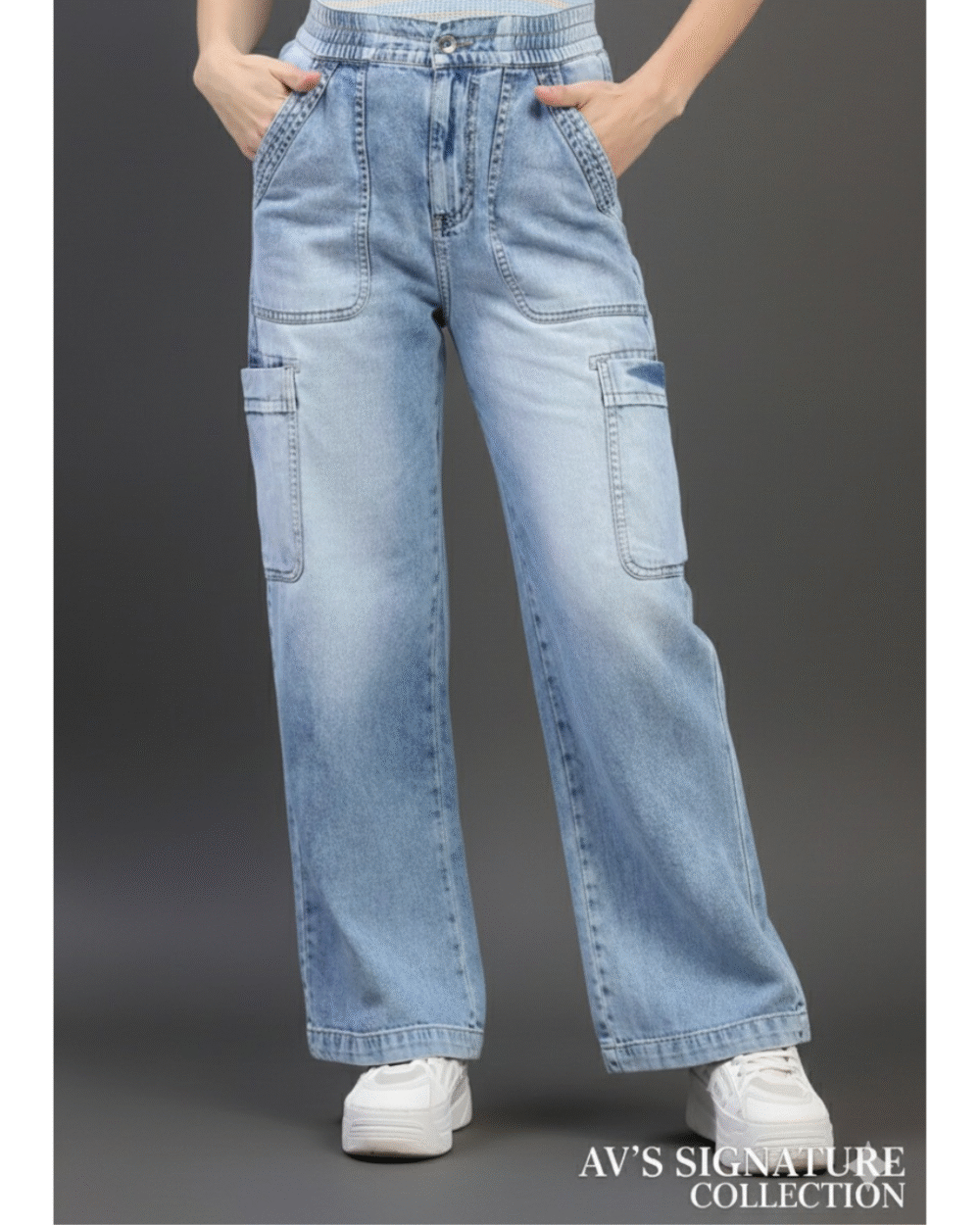 High-Rise Wide-Leg Denim Cargo Jeans