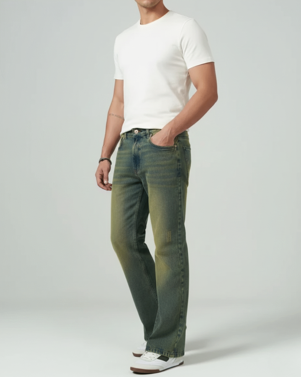 Straight Leg Olive-Tinted Vintage Wash