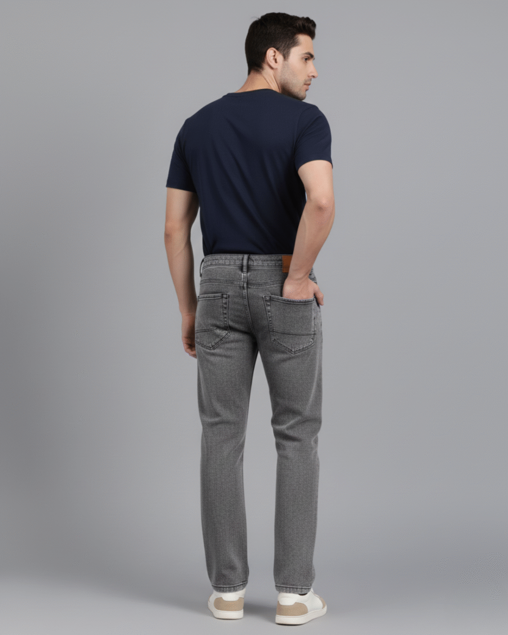 Slim Straight Dark Grey Textured Wash