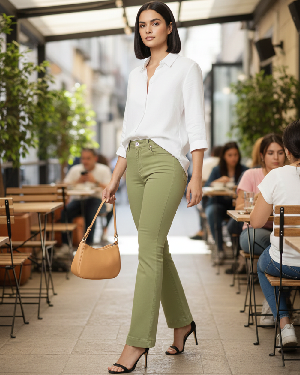 Olive High-Rise Flare Jeans
